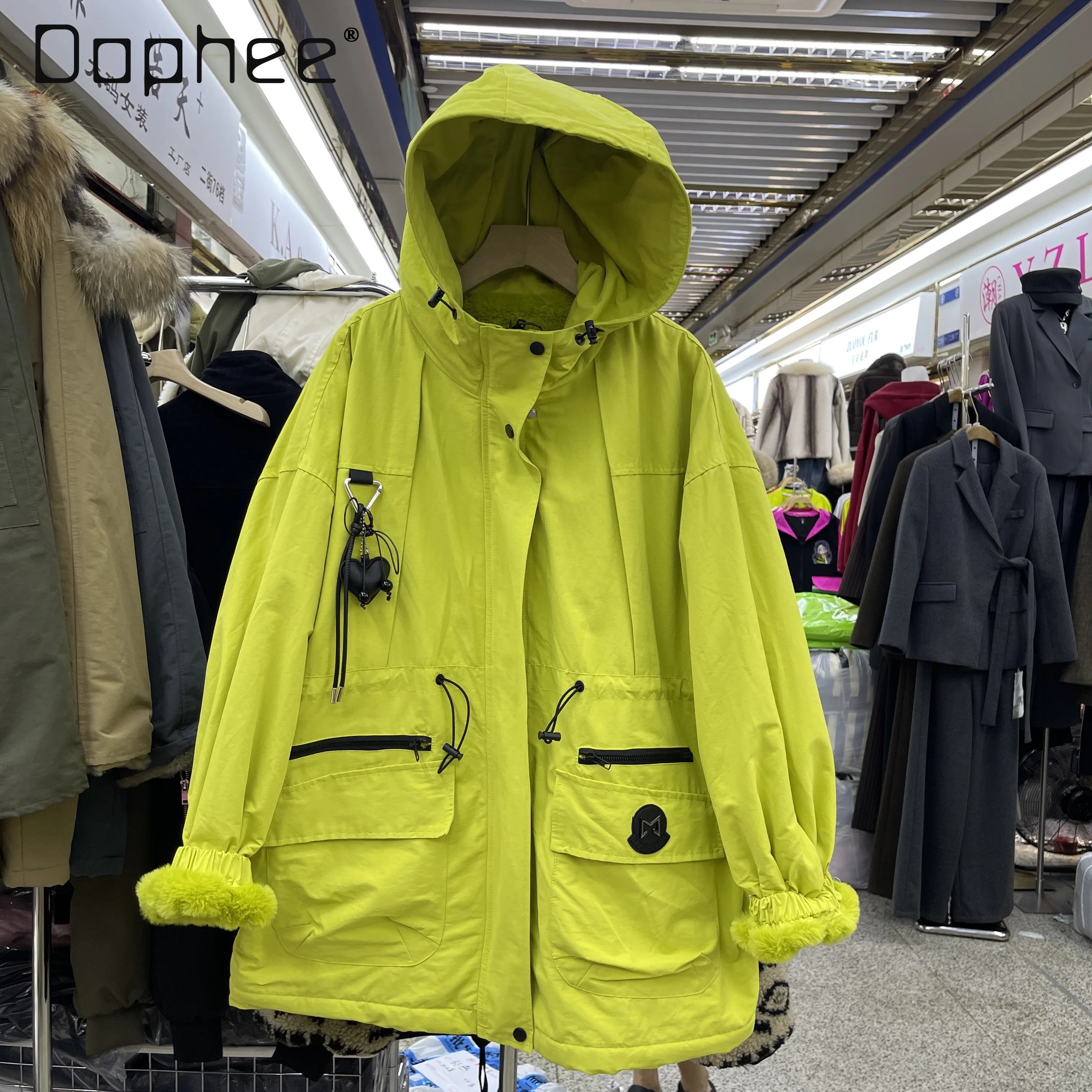 

Fleece-Lined Cotton Jacket for Women 2025 Winter New Personality Large Pocket Windbreaker Mid-Length Parka Coat Trendy Coat