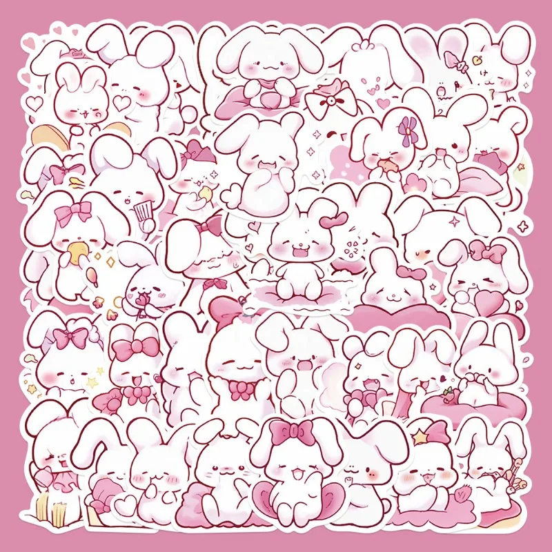 50 قطع الوردي الكرتون الأرنب ملصق الكمبيوتر المحمول دفتر الأستاذ حالة الهاتف كوب ماء الديكور ملصق مضاد للمياه