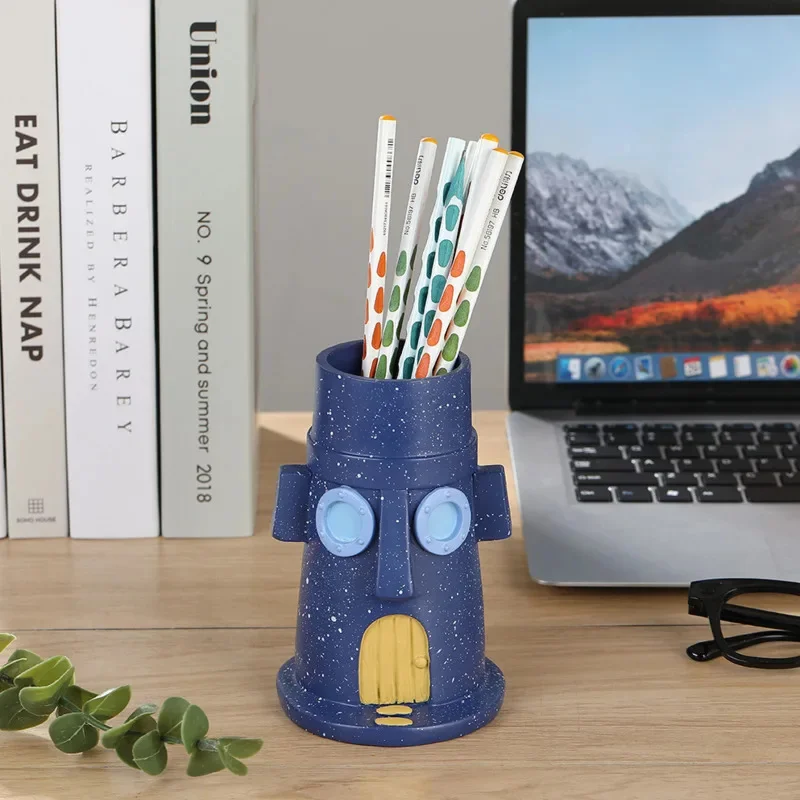 Anime Squidward Tentacles Toothbrush Holder Stone House Toothbrush Barrel No Punching Cute Pen Holder Makeup Brush Storage