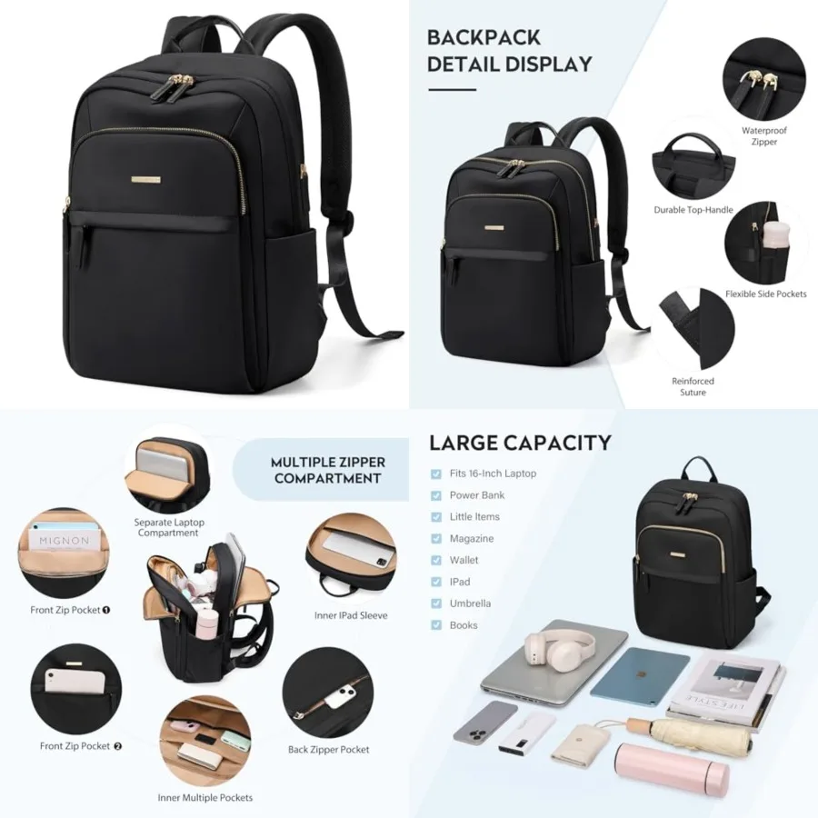 

Hikg Travel Backpack for Women Casual Busess Weekender Multilayer Laptop Bag,,Black