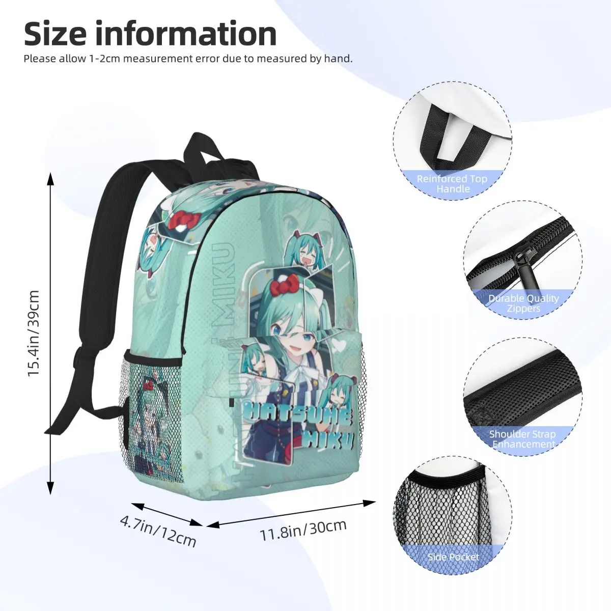 Hatsune Miku Bedrukte Lichtgewicht Casual Schooltas Voor School, Buiten, Winkelen, Kantoor 15Inch