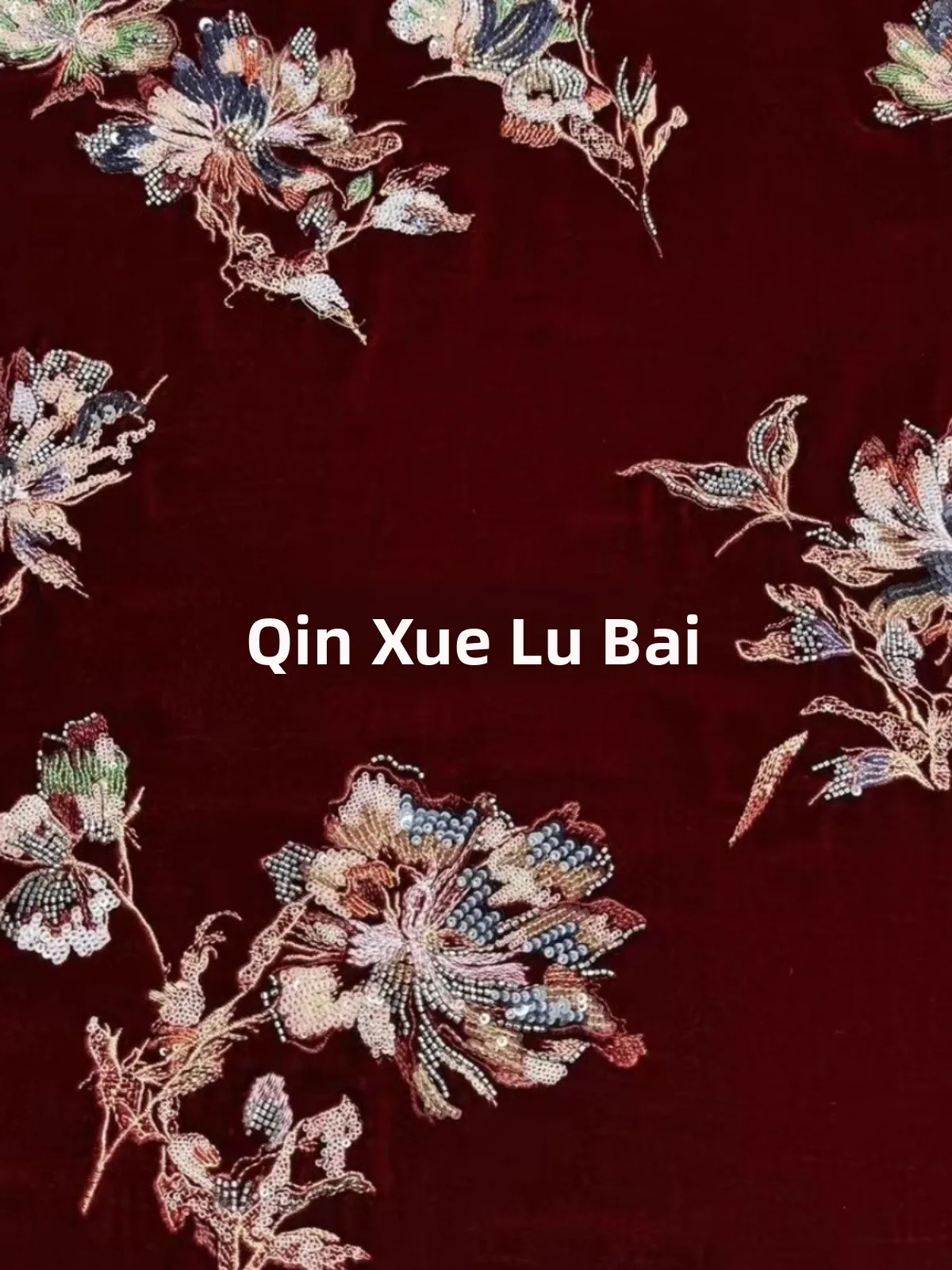 

Heavy Embroidery Silk Velvet iny Beads Embroidery Real Silk Fabric for Clothing Chinese Sle Home Fabric Sponge Pad DIY