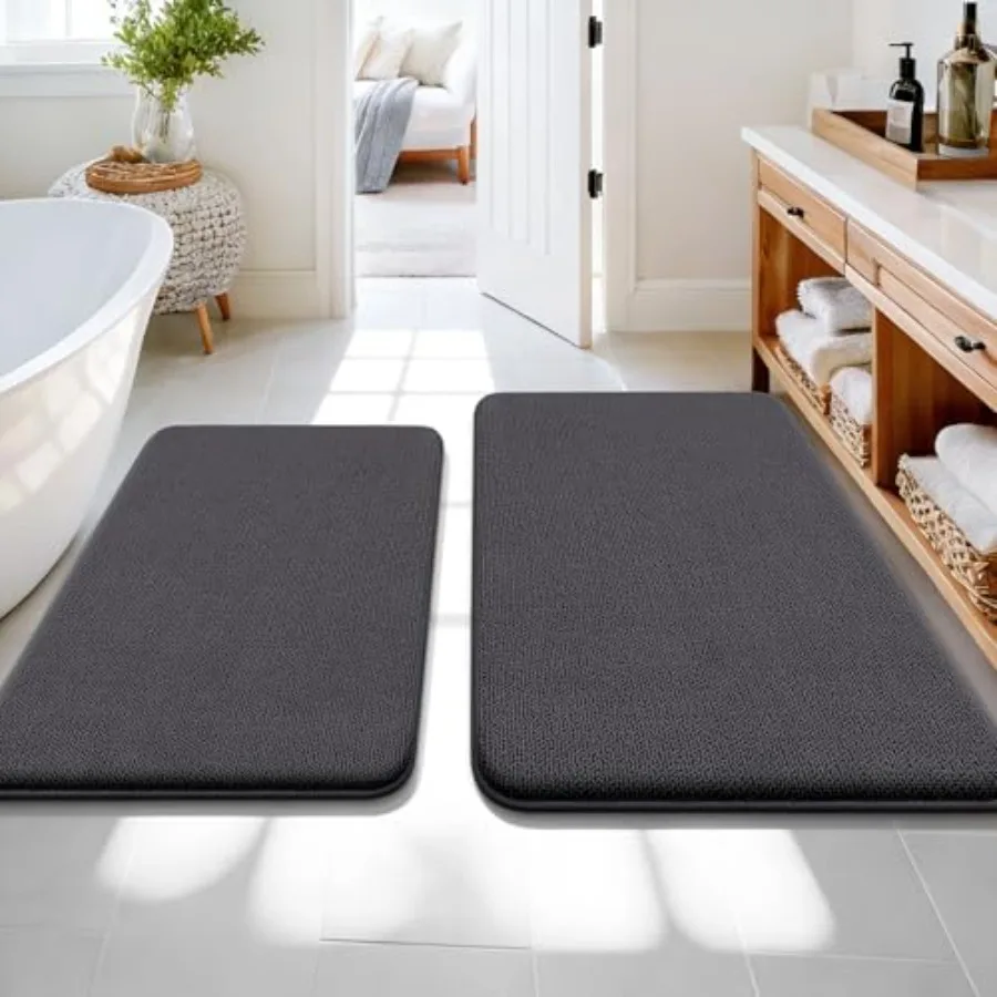 

Bathroom Rugs Sets 2 Piece Soft Absorbent Memory Foam Bath Rug Set Non-Slip Quick Dry Machine Washable Bath Mats for Bathroom H