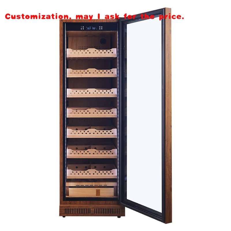

custom.Hot Selling Led Light Cedar Wood Glass Door Display Electronic Cigar Humidor Cabinet