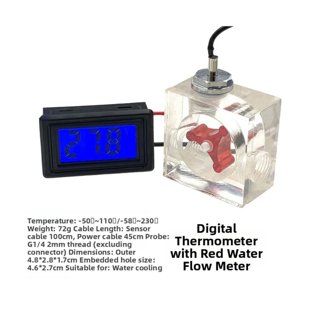 Three Way Flow Meter LED Thermometer For Water Cooling Liquid Cooler System Computer Thermometer Dropship