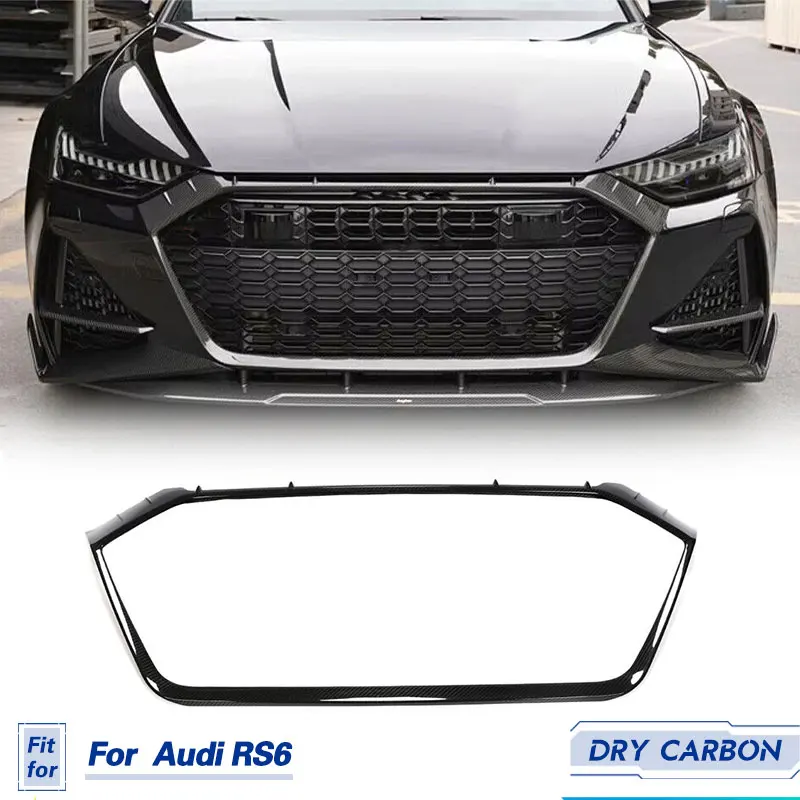 Car Front Bumper Grille Frame Prepreg Dry Carbon for Audi RS6 Avant Wagon 4-Door 2019-2021 Racing Front Grill Grills Body Kit