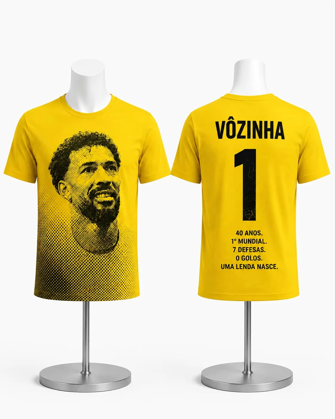 Unisex Vozinha #1 Retro Portrait Soccer Jersey Yellow Halftone Graphic Short Sleeve Breathable Brazilian Football Fan T-Shirt