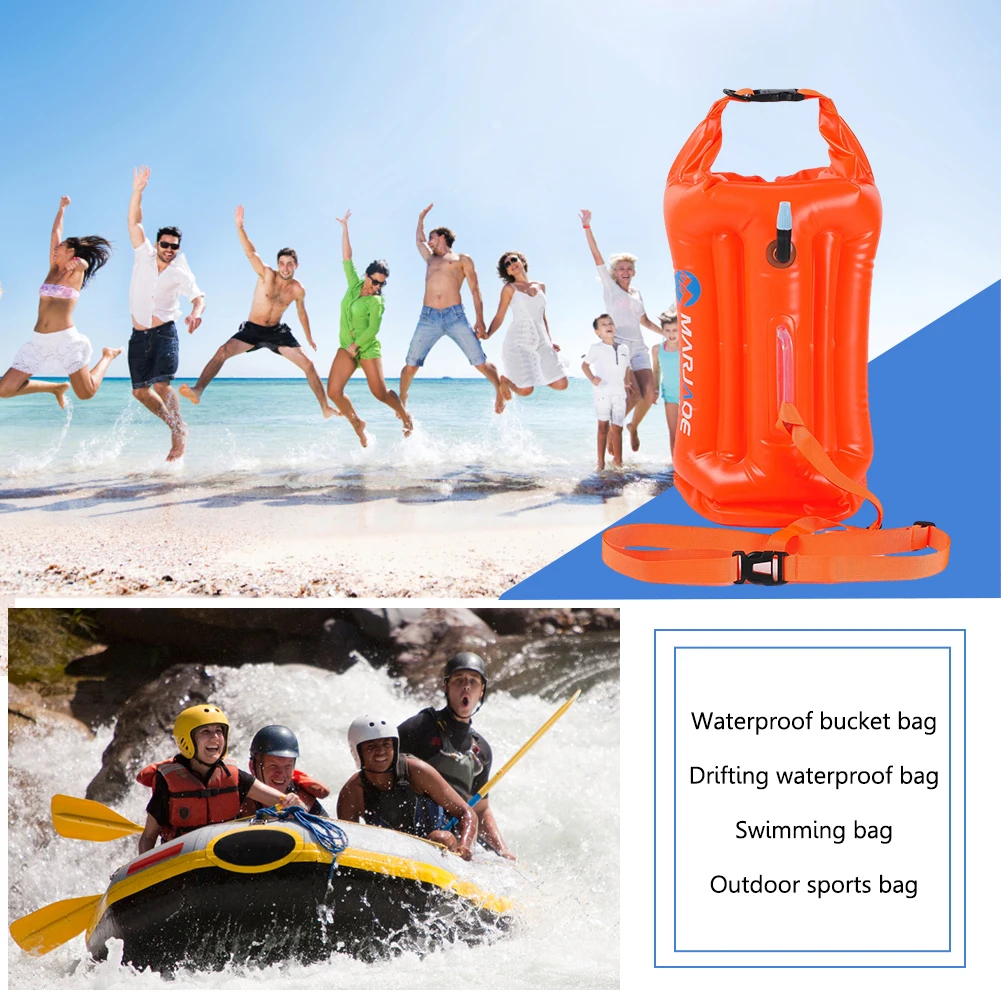 20L Inflatable Waterproof Bag Float with Adjustable Waist Belt Swim Safety Float Air Dry Bag Device Buoy for Open Water Swimming