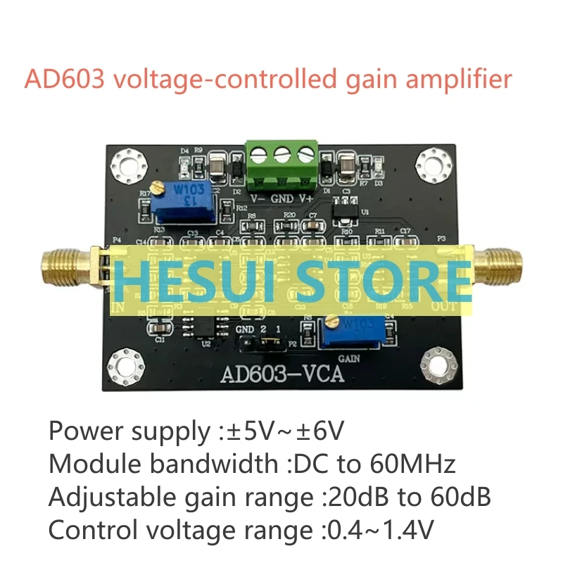 AD603 voltage controlled gain amplifier module VCA high bandwidth -20~60dB gain manual or external DA program control