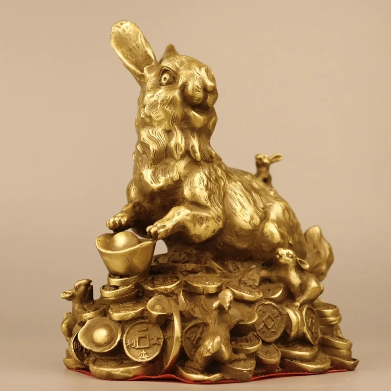Brass Ornament, Copper Money Ingot Auspicious Rabbit, Home Decoration, Office Creative Gift, Craft Item