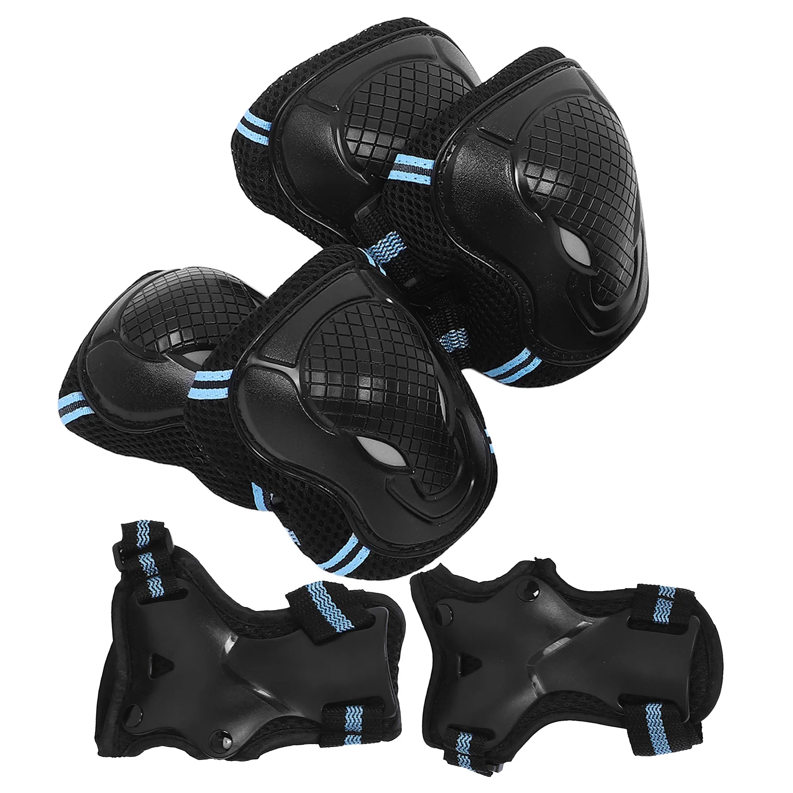 مجموعة واحدة من أدوات حماية مضادة للسقوط للأيدي والركبتين والمرفقين ولوح التزلج المتين وركوب الدراجات والرياضات الخارجية معدات الحماية باللون الأسود والأزرق