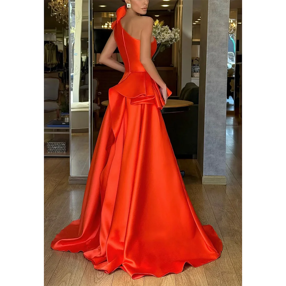 Modern Style Evening Dresses Women's One Shoulder Sleeveless Pleated Prom Gowns Customized Ruffle A-line Court Train Party Dress
