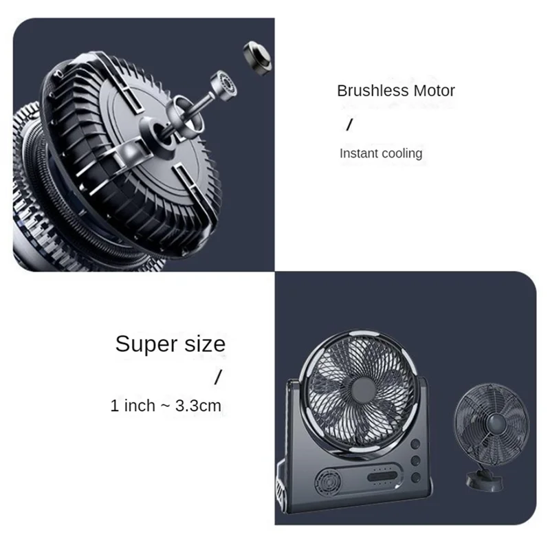 AB68 キャンプファン LED 照明充電式デスクトップポータブルサーキュレーター屋外ファンシェイクヘッド扇風機 15000Mah