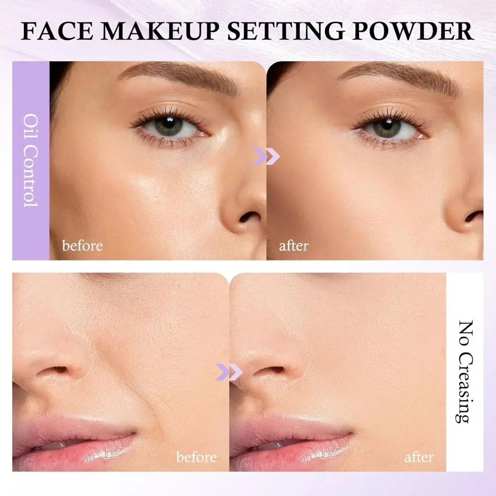 Neues geperstes Lavendel-Fixierpulver, langlebiges, wasserfestes, ölkontrollierendes, gepresstes Pulver für alle Hauttypen, glatter, gepresster Puder mit Gelee