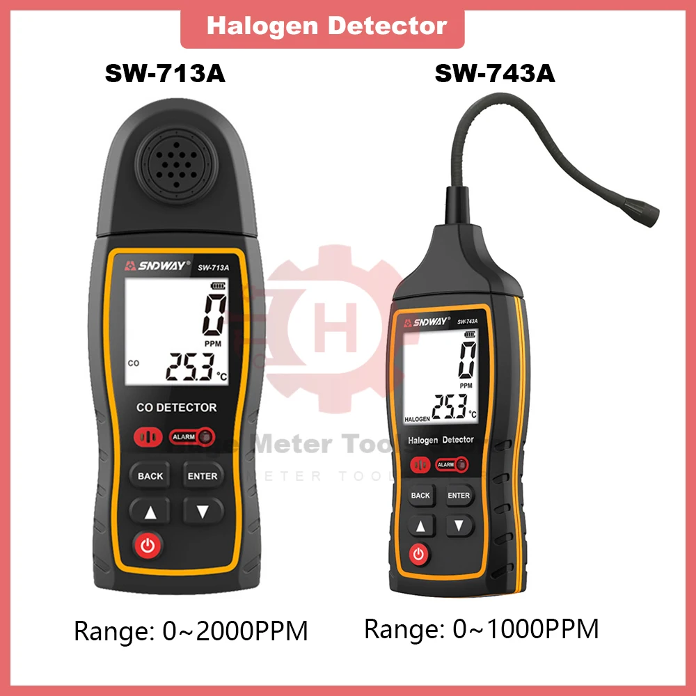 SW-743A/SW-713A 0~1000/0~2000PPM Halogen Detector Air Conditioning Refrigeration System Detect Tool CO Detector Vibration Alarm