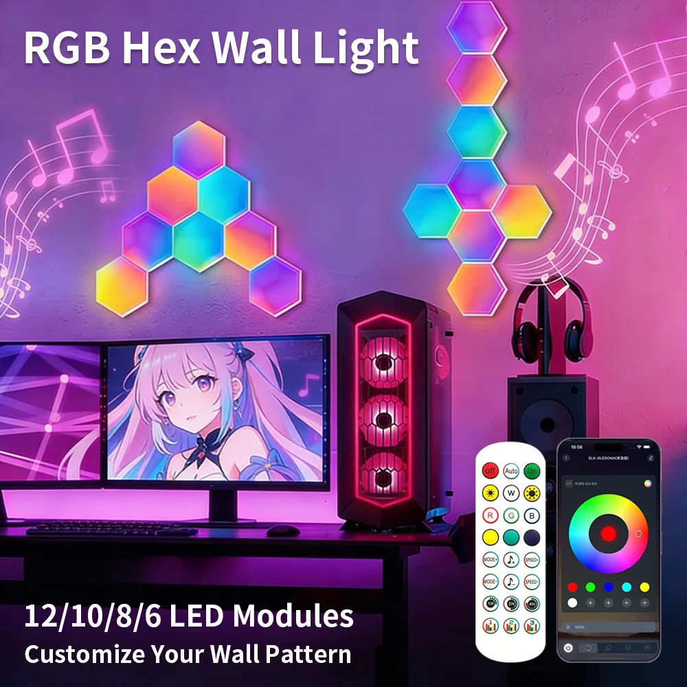 

RGB LED Hexagon Light 5V Bluetooth Indoor APP Remote Control Night Light Computer Living Room Gaming Decor Bedroom Bedside Light