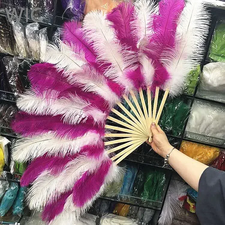 Decorative Fan Black Ostrich Feather Folding Fans for Burlesque Show