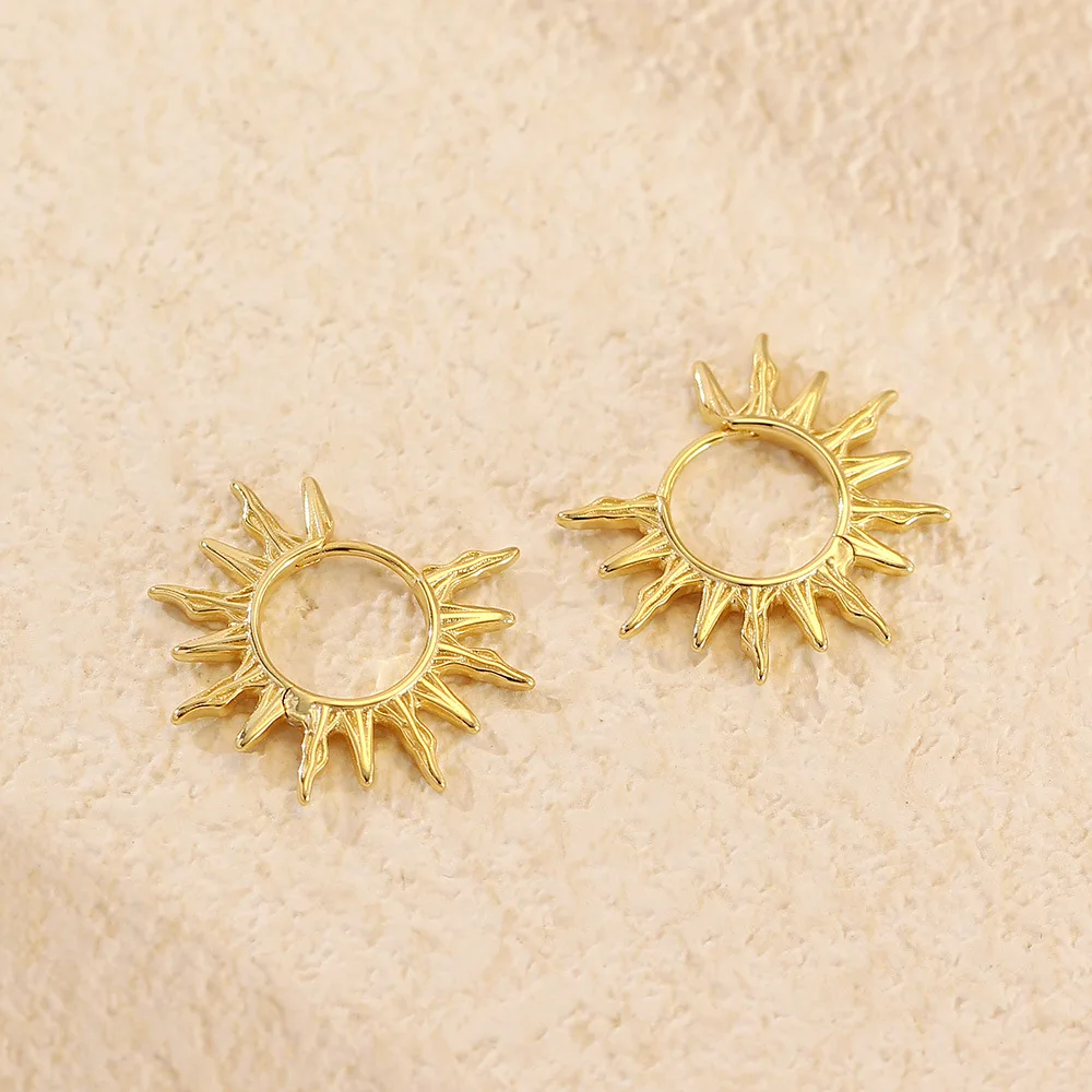 925 Sterling Silver Needle Sun Wreath Earrings Retro Style Metal Earrings For Women Fashion Party Jewelry Accessories