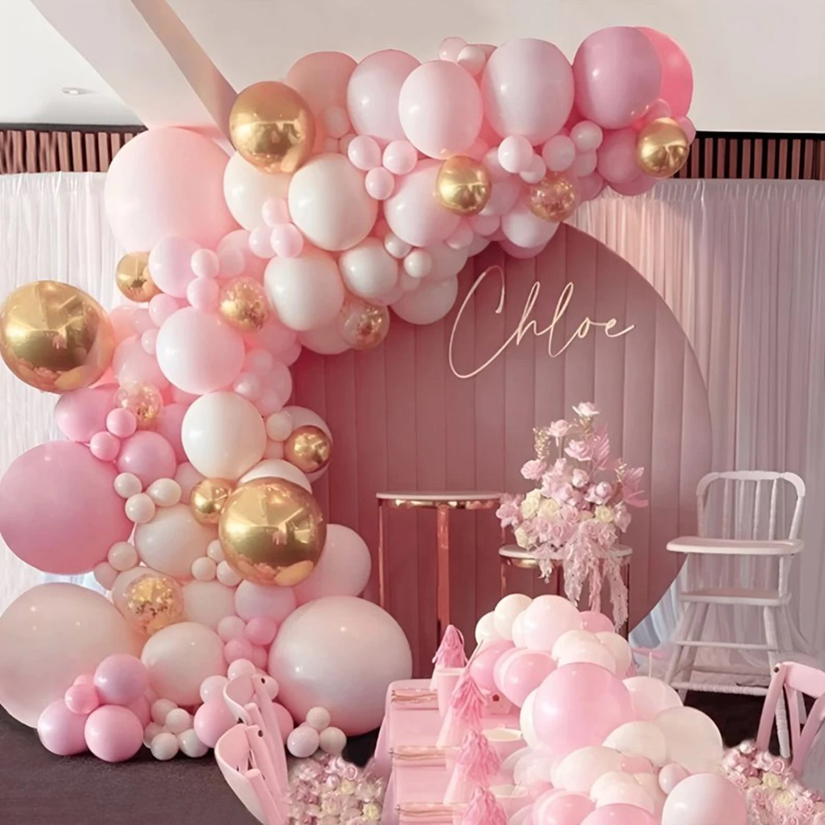 Kit de arco de guirnalda de globos rosa, decoración de fiesta de cumpleaños de boda, confeti de oro rosa para niños, globo de látex, revelación de