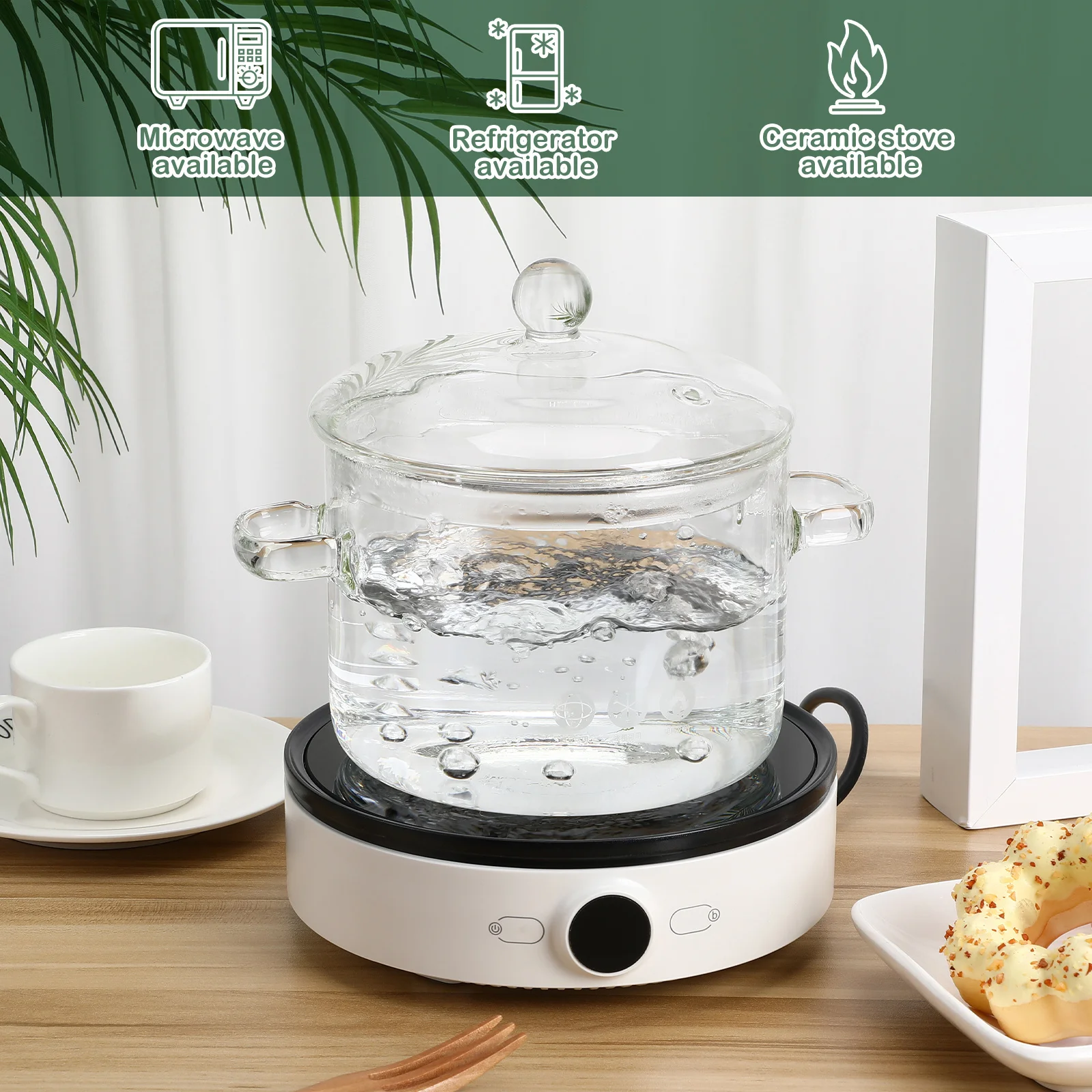 

Большая стеклянная кастрюля для супа, прозрачная, для тушения, с двумя ручками, для кухни, дома, приготовления здорового питания, из боросиликатного стекла