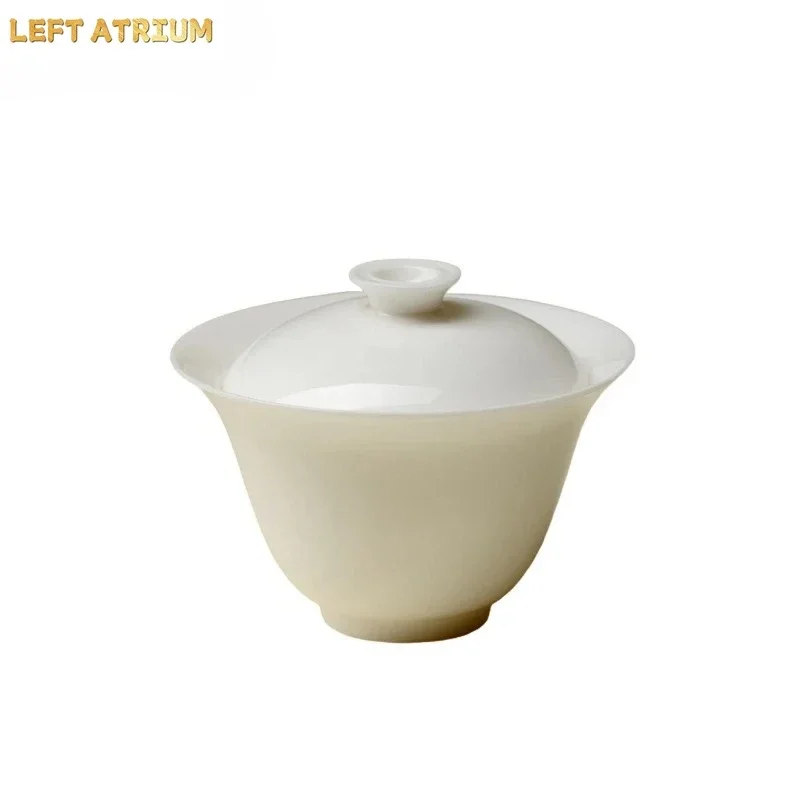 120ml Jade Clay Sweet White Glaze Porcelain Elegant Gaiwan Aesthetic Tea Tureen Tea Bowl With Lid Kit Tea Maker Cover Bowl Cafes