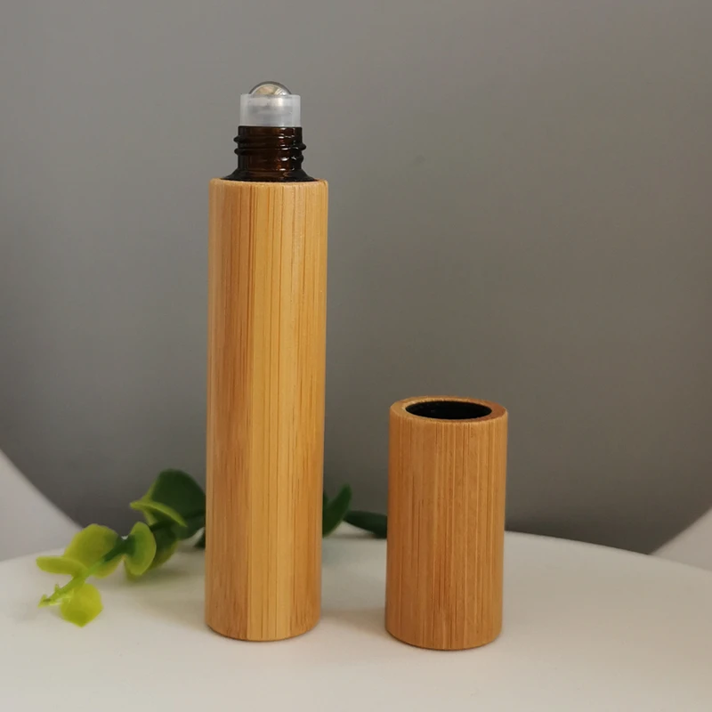 10ML 20/50/105pcs Essential Oil Bottle  Roll-on Natural Bamboo Glass Cosmetic Beauty Perfume Refillable Container Steel Ball