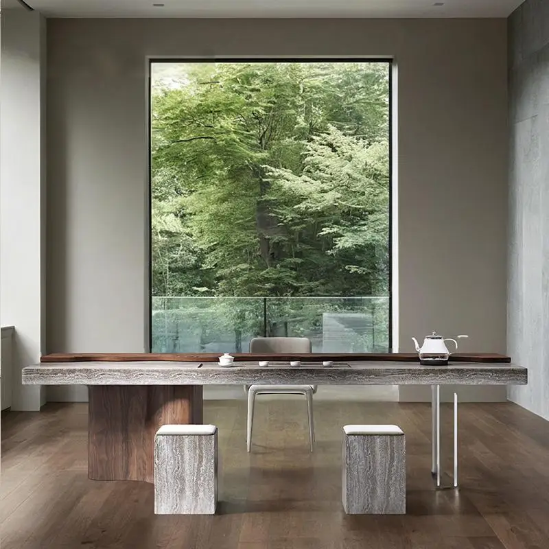 Any Size Custom Handcrafted Floating Tea Table Luxury Natural Marble Tea Tray Walnut Base Organic Texture Modern High End Design