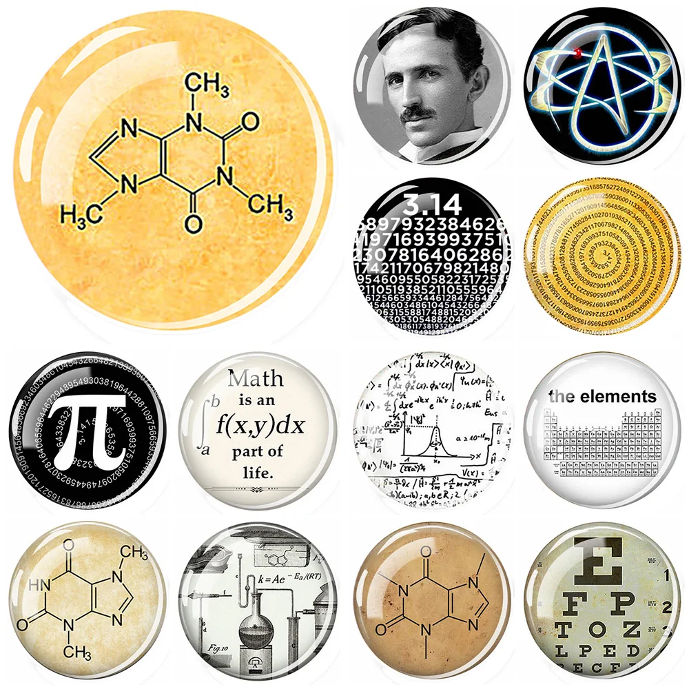 Science Chemical Molecule Refrigerator Magnets Math Pi Nikola Tesla Chemistry Experiment Glass Cabochon Stickers Home Decor