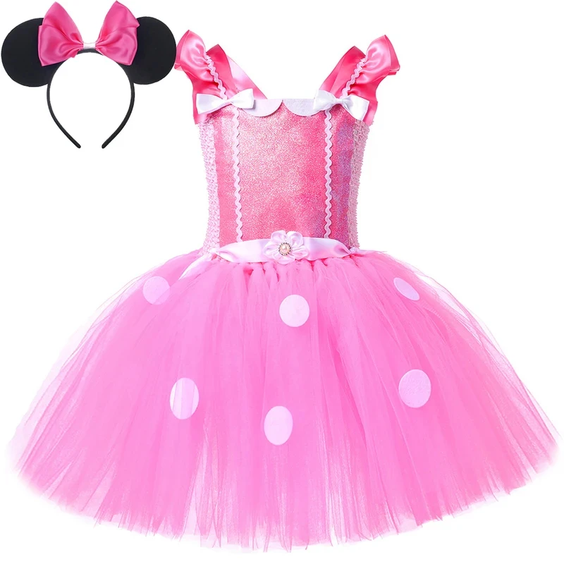 

❤2026❤ Baby Girls Pink Mouse Costumes for Kids Birthday Halloween Tutu Dress with Mouse Ear Cartoon Animal Princess Ballet Tutu❤