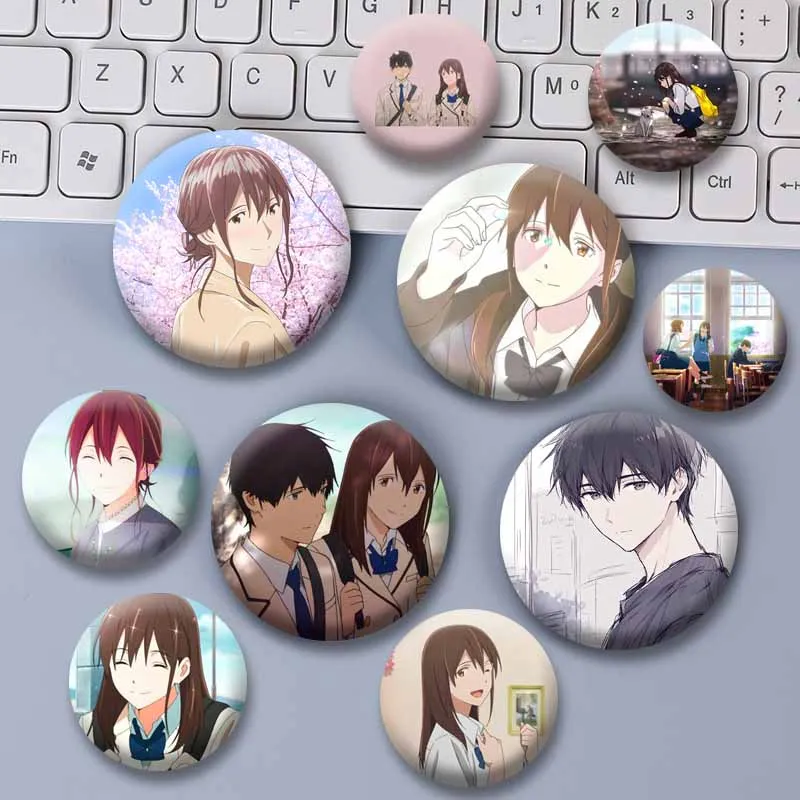 Cute Anime I Want To Eat Your Pancreas Brooch Haruki Sakura Yamauchi Cartoon Badge Round Lapel Pin Backpack Hat Jewelry Ornament