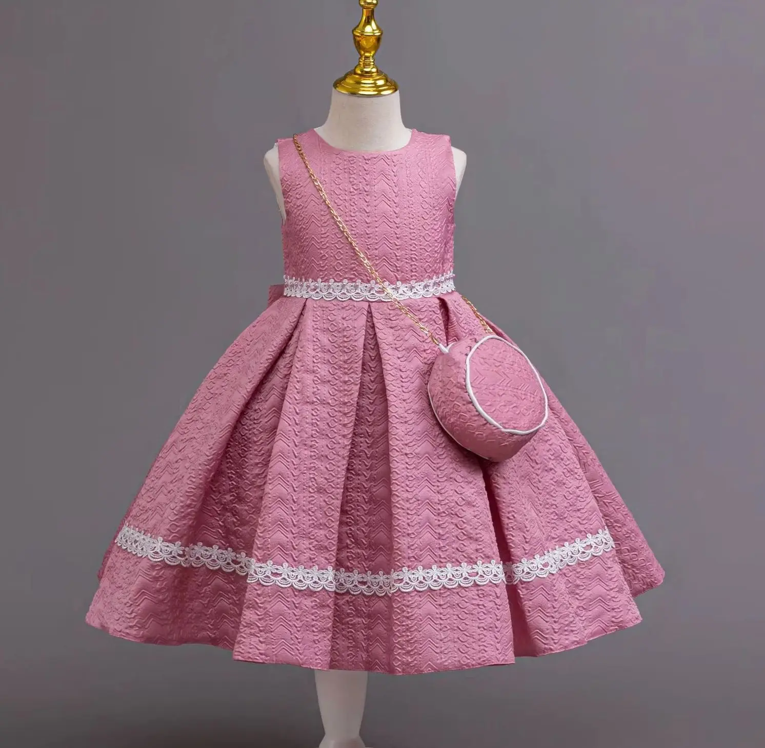 Girls Party Dresses with Elegant Bag Girl Holiday Dress 3 PC Set Long Sleeve Kids' Clothes 3 to 8 Years