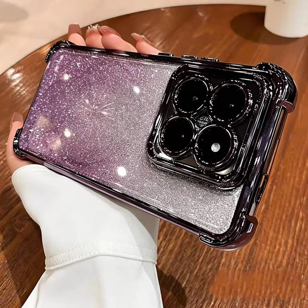 Find X9 Pro Gradient Glitter Plating Clear Phone Case For Coque Oppo Find X9 Pro X5 X3 Lite Reno 15 15F 12 13 Pro 11F Soft Cover