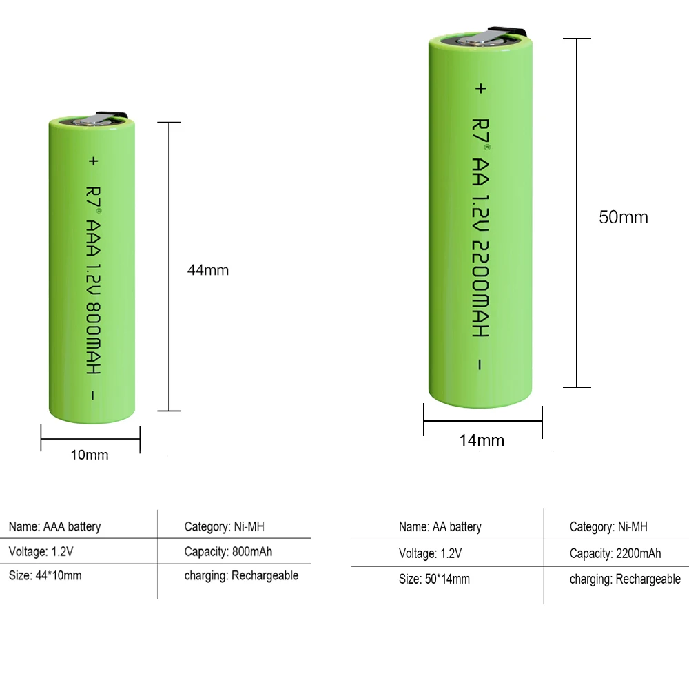 1.2V 16pcs AA2200mah+16pcs AAA800mah Rechargeable Battery Ni-MH Green Shell with Welding Tabs for Toothbrush Electric Shaver