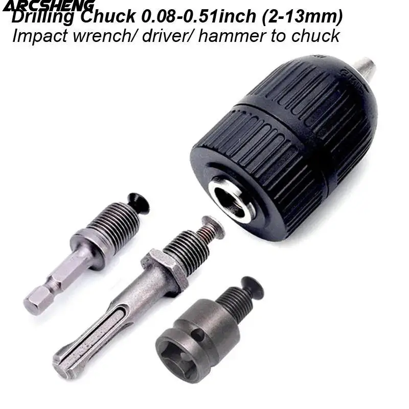 

4pcs Keyless Drilling Chuck 2-13mm Converter 1/2"-20unf Thread Quick Change Adapter Sds 1/2''hex Impact Driver Wrench Drill Bit