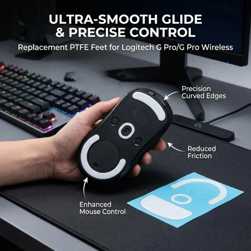 Round Curved Edges Mouse Feet Sticker, 1 Set Mouse Skates Glides Feet Pad Compatible with Logitech GPX Superlight 2 Mouse