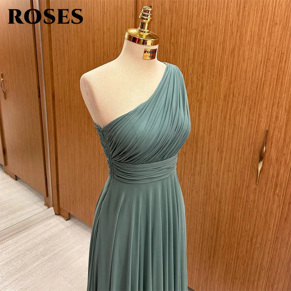 ROSES One Shoulder Long Party Dresses Beach Vintage Night Dresses Chiffion Pleat Sleeveless Celebrity Dress vestidos de fiesta