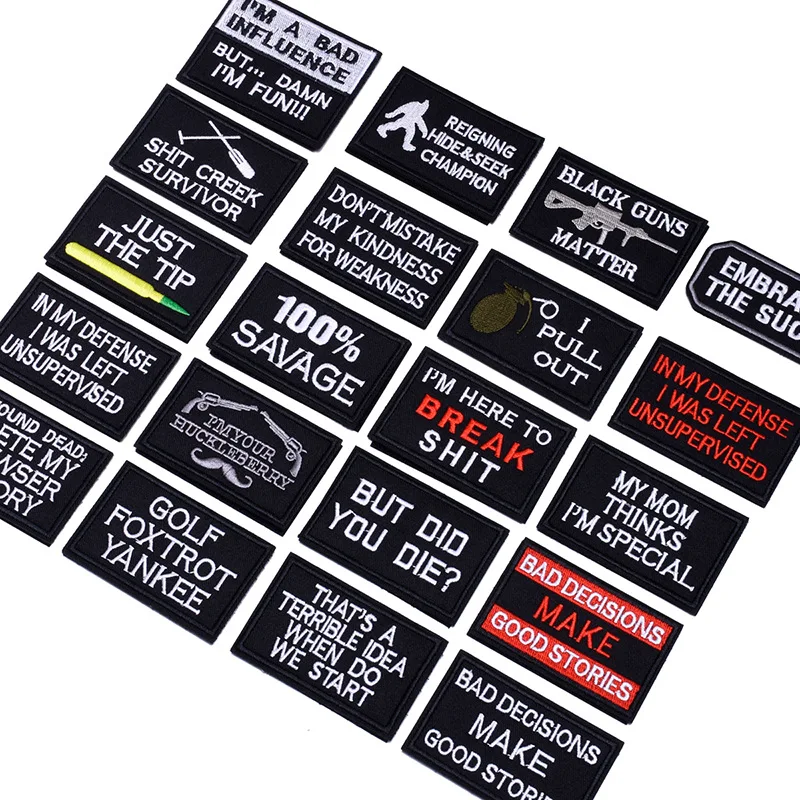 Black And White English Emblem Clothing Accessories Badge Sticker Embroidered Embroidery Sticker Iron-on Patches