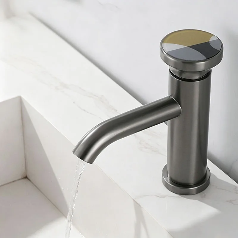 Modern Art Style Basin Faucet, 304 Stainless Steel Round Head Cold & Hot Water Mixer Tap, Bathroom Vanity Sink Tap