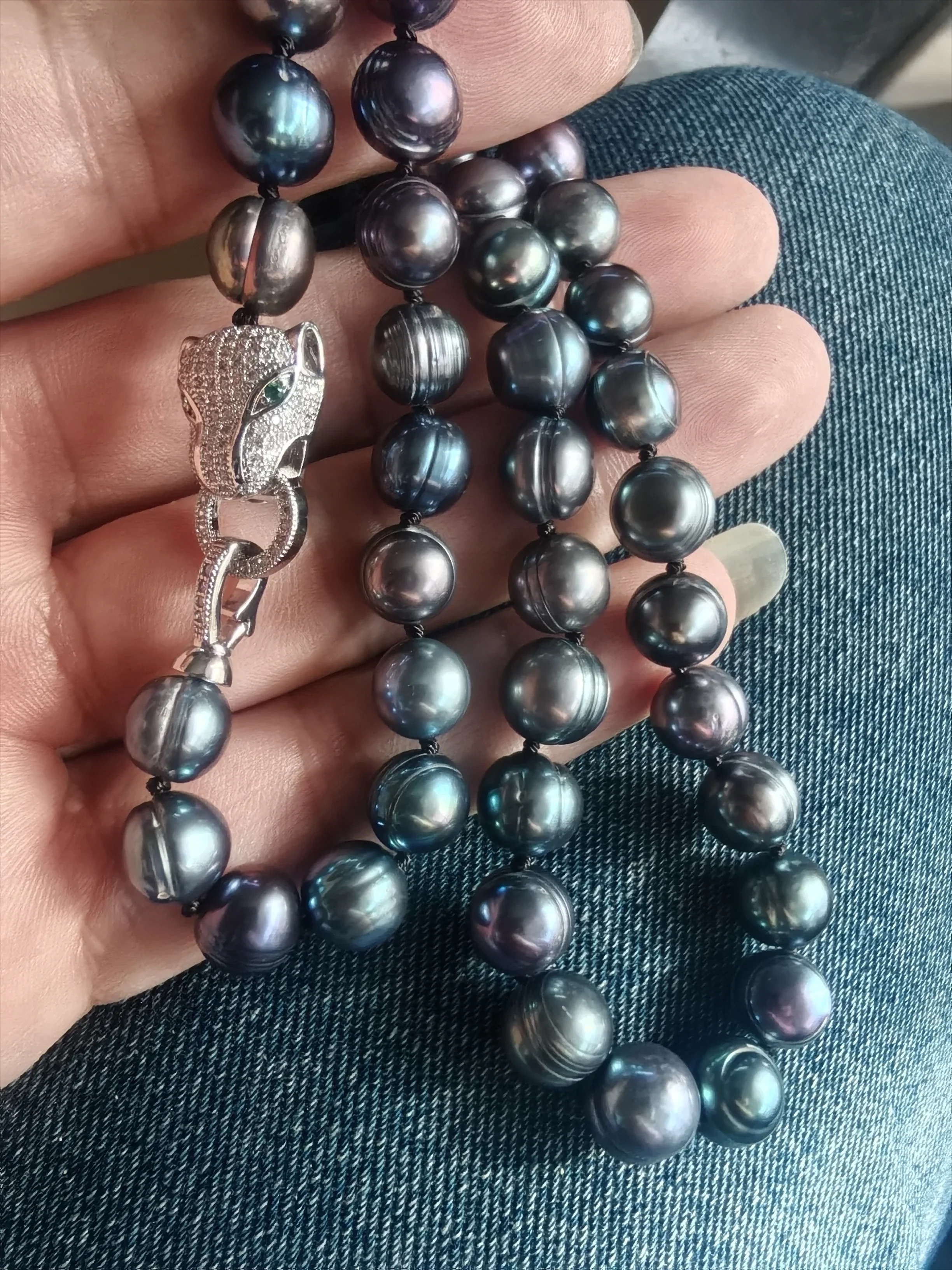 

Amazing necklace AAA 10-11 millimeters natural black green Tahitian Baroque pearl necklace 16-36 inch 925s leopard buckle