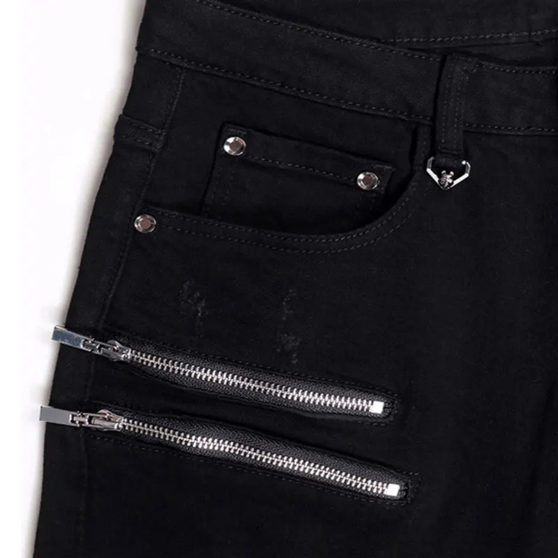 

Street Designer Fashion Men Jeans Black Stretch Slim Fit Patched Ripped Jeans Men Zipper Hip Hop Y2K Vintage Denim Pants Hombre