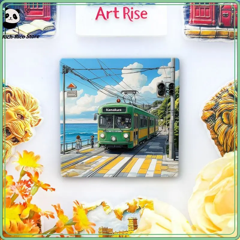 

Сувенирные магниты на холодильник из Японии: Камакура, Эноден, Электрическая железная дорога, Шинкансен. Керамические магниты для декора дома.