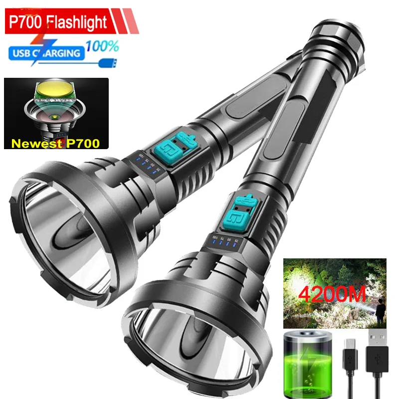 1200000LM Powerful LED Flashlight P700 Flash light Long Range 4200m Torch Waterproof Camping Hand Light USB Rechargeabl