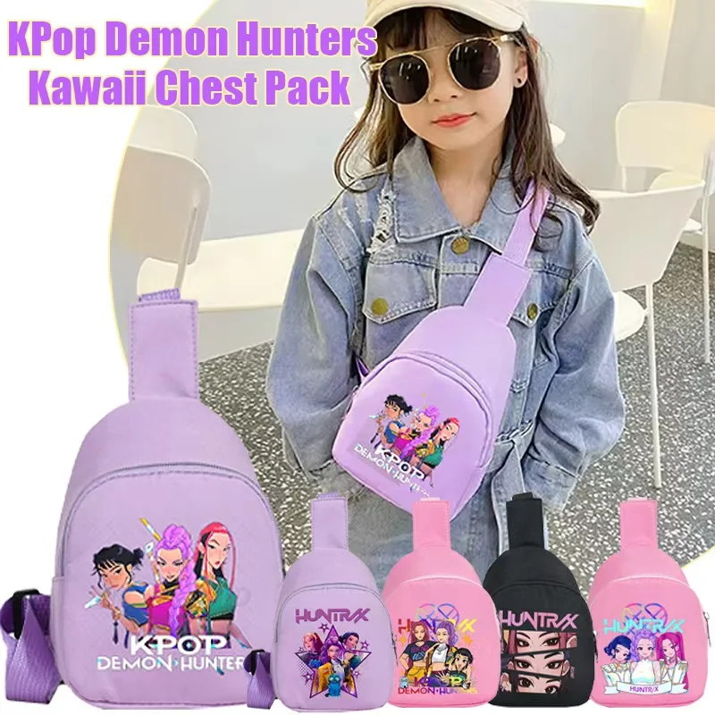 حقيبة صدر K-pop Demon Hunters Kawaii - حقيبة كتف كرتونية أنيمي، حقيبة كروس محمولة لهدايا الأولاد والبنات والطلاب