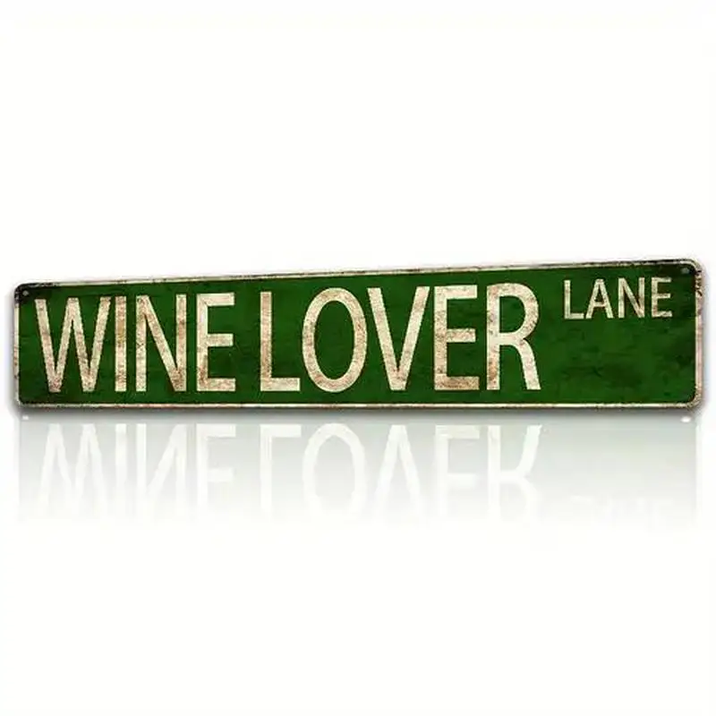 [2D FLAT] 1pc Metal Sign, 4×16inch Rustic Wine Lover Lane Sign Metal Wall Art Decor