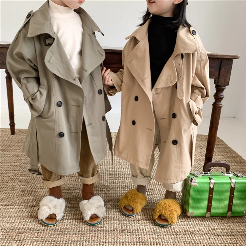 Autumn Fall Kids Fashion Trench 2-7 Years Boys Girls Big Turn-down Collar Long Windbreaker Children Outerwear Toddler Kids Coat