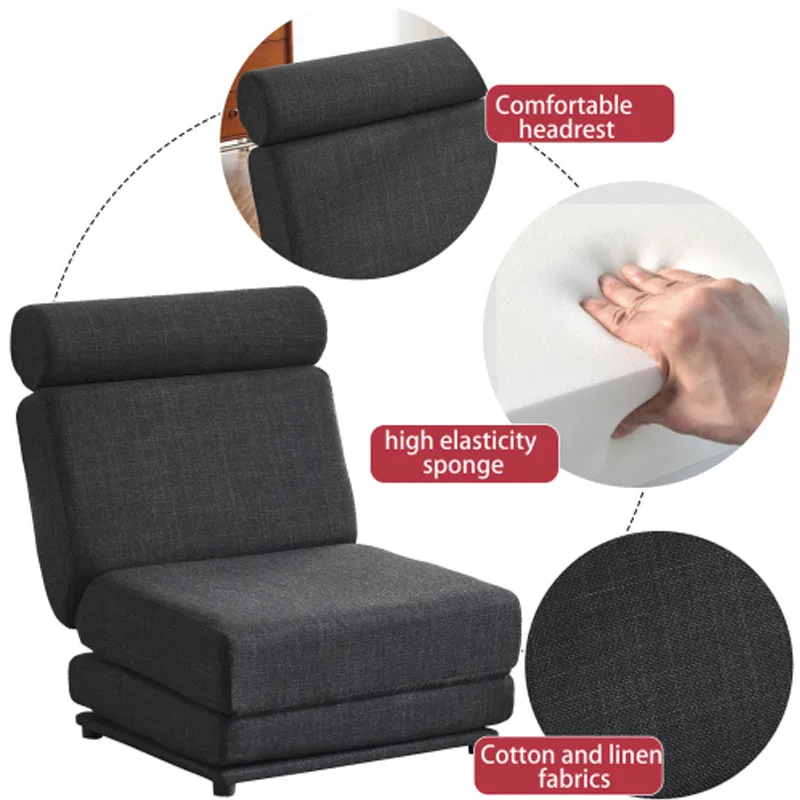 Single Sofa Chair Foldable Single Sofa Bed with Pillow,Portable Foldable Sofa Bed,Leisure Sofa Chair,Easy to Store,Dark Grey