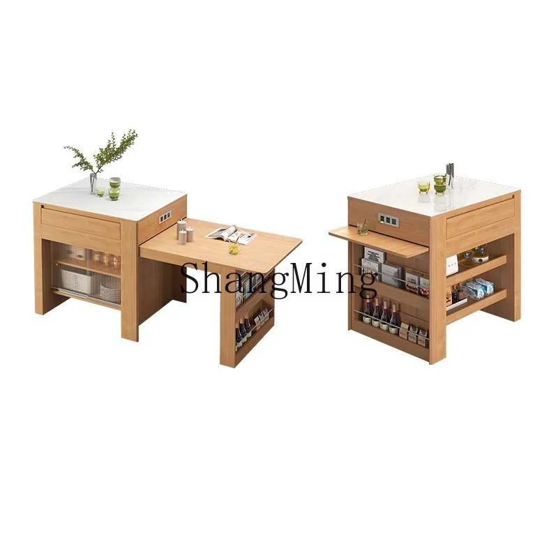 

ZHB island dining table integrated log style household small apartment modern simple rock slab kitchen bar table and chairs G