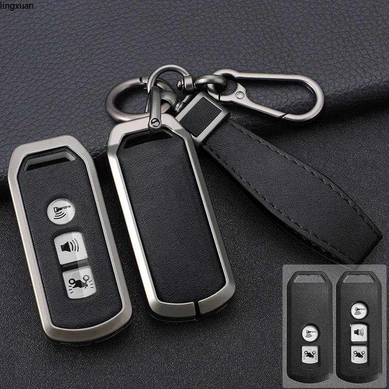 Zinc Alloy + Leather Car Key Case Cover For Honda Pcx 125 Forza 125 300 350 750 ADV Xadv Super Cup SH150i SH300 Sh125 XAV Xlov