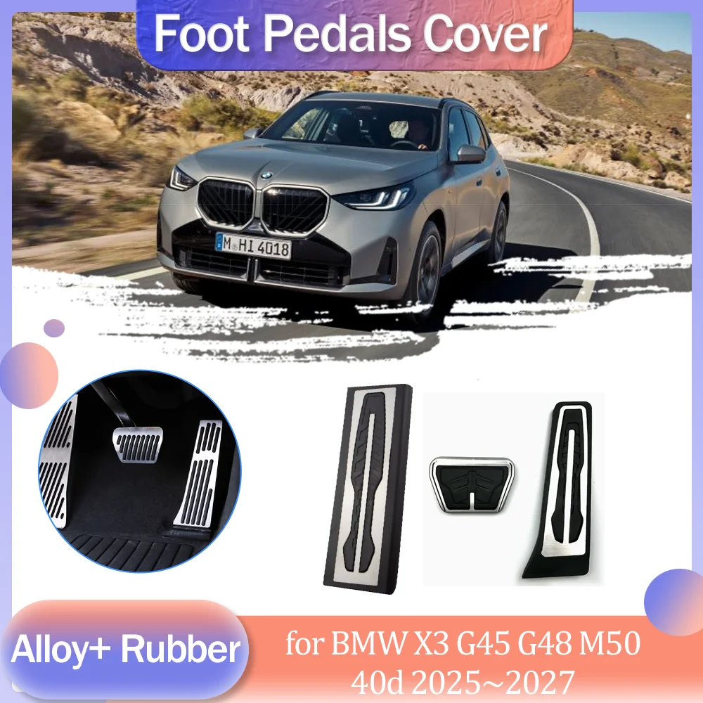 Auto Fußpedal Abdeckung für BMW X3 G45 G48 M50 40d 2025 ~ 2027 2026 Gas Bremse Gummi Anti-Slip Legierung Fußstütze Pad Teil Zubehör