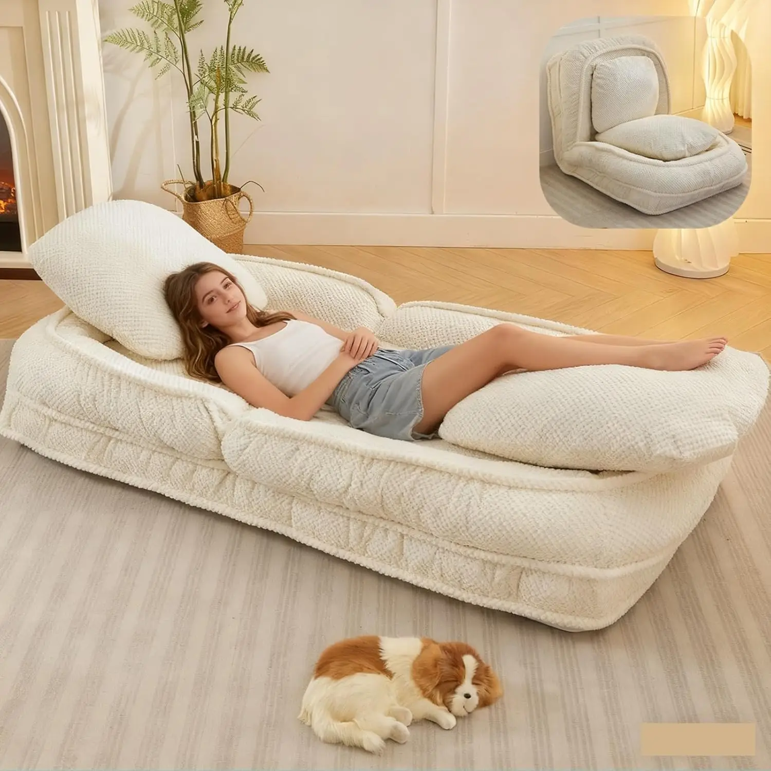 

Складной диван-кровать, мягкая кровать-лежанка для людей и животных, трансформируемый напольный диван с 5 регулируемыми положениями спинки